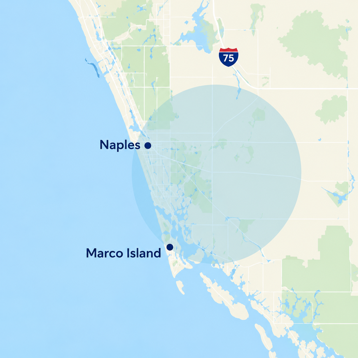Service area map showing Naples and Marco Island, Florida